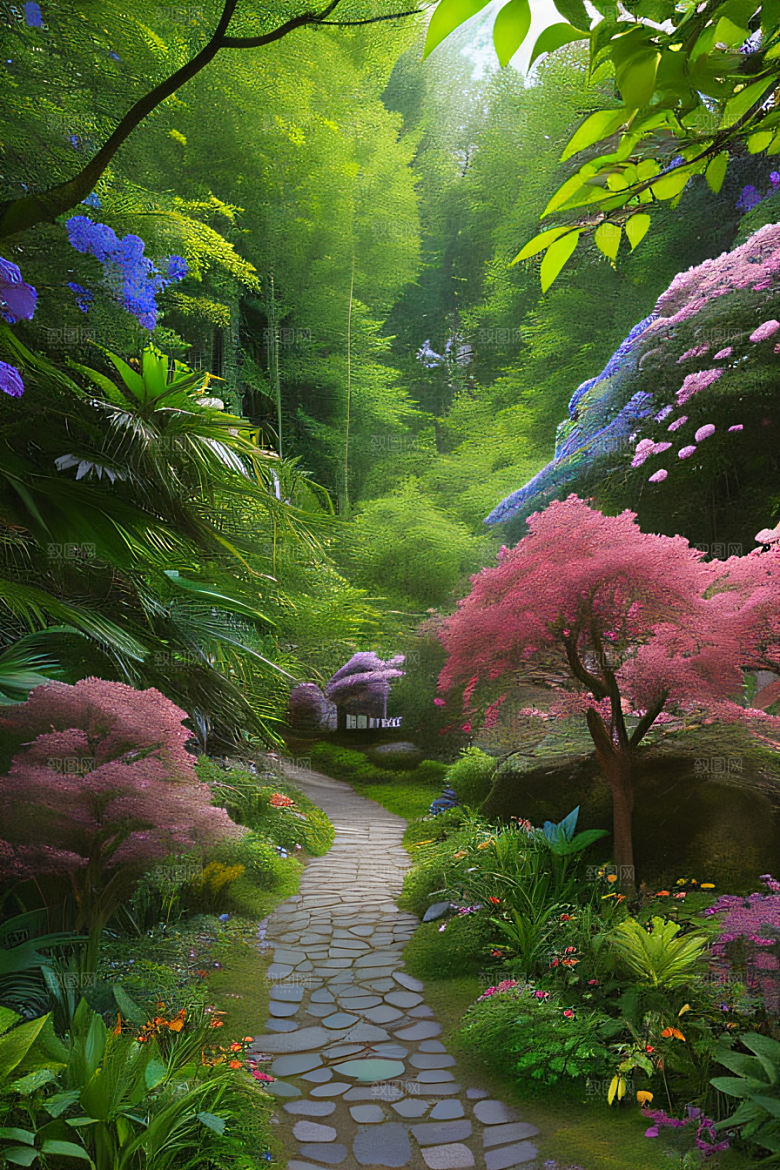 蜂飞蝶舞树摇微风迷人森林风景