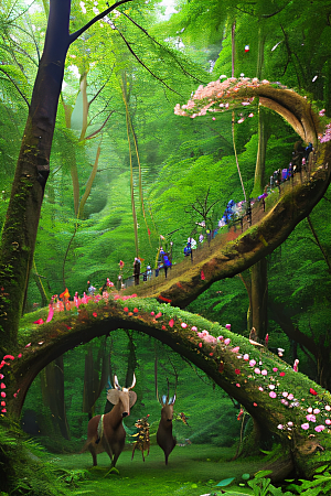 树影婆娑花香扑鼻迷人森林美景