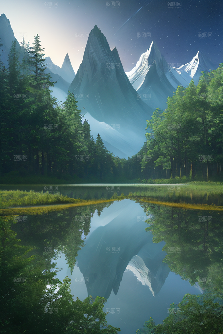 宁静湖泊与天空的融合