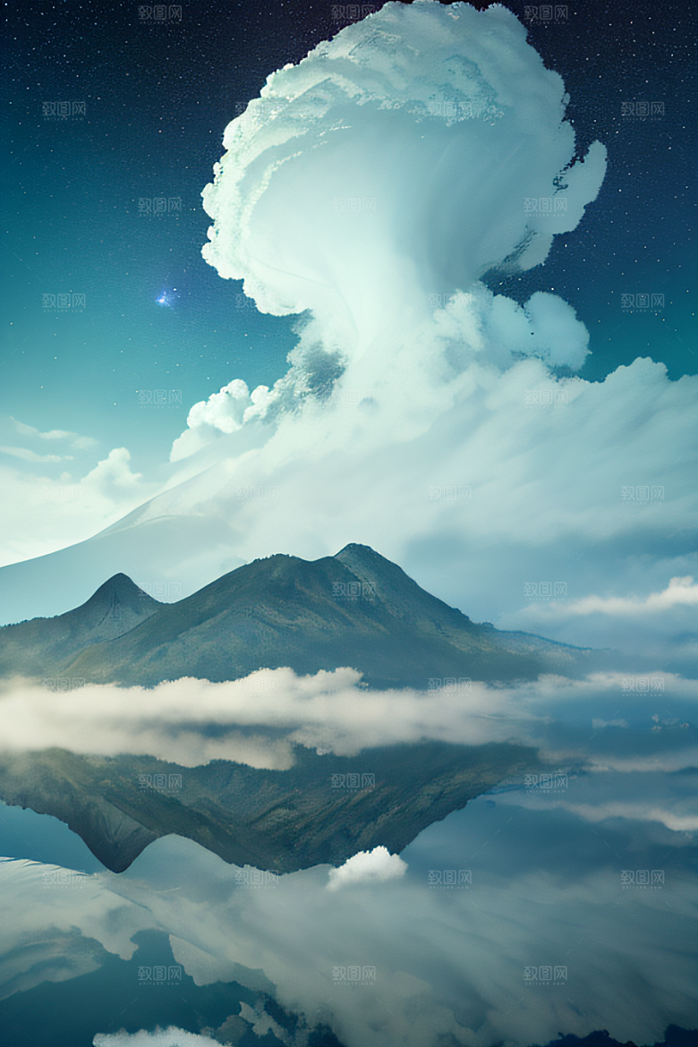 宁静湖泊与天空的融合
