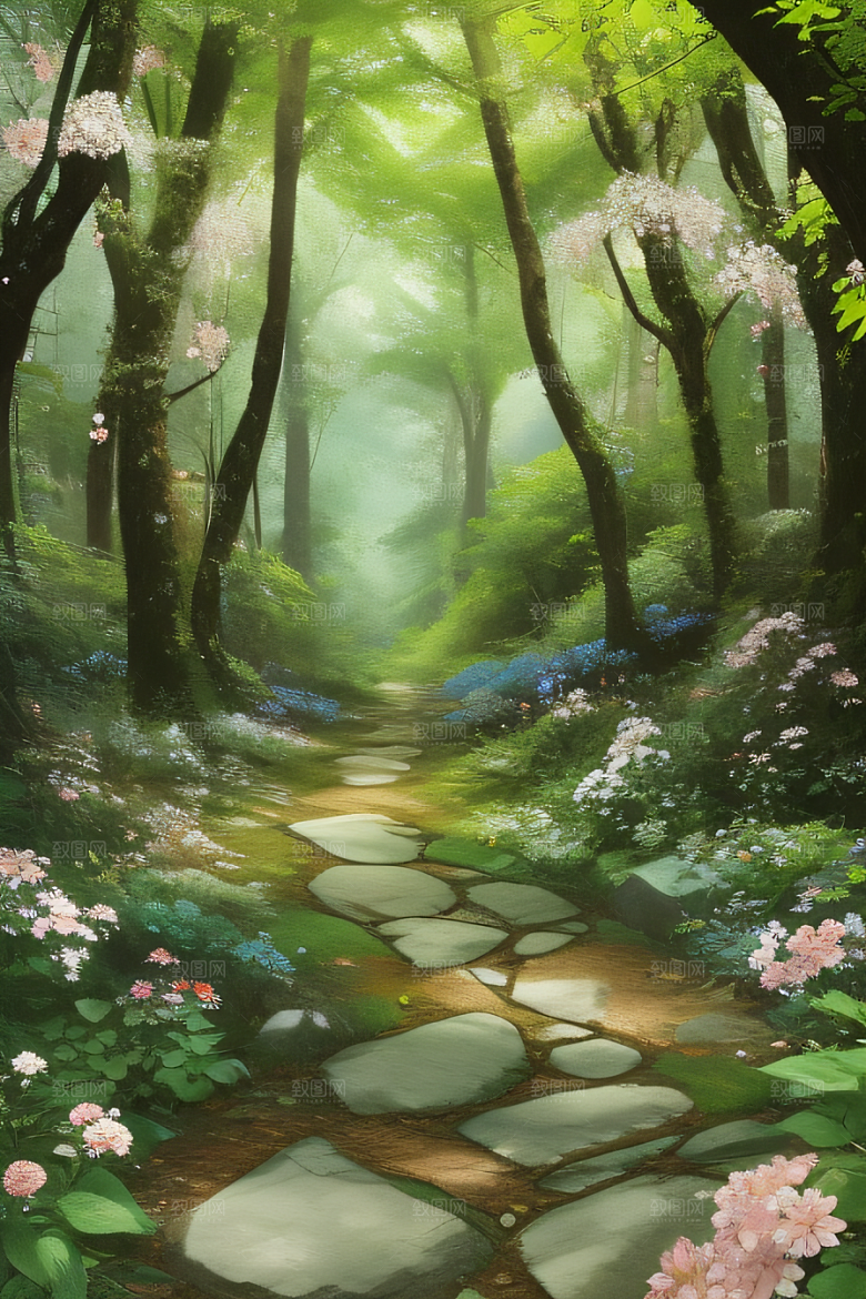 醉人花香沉静的森林景色
