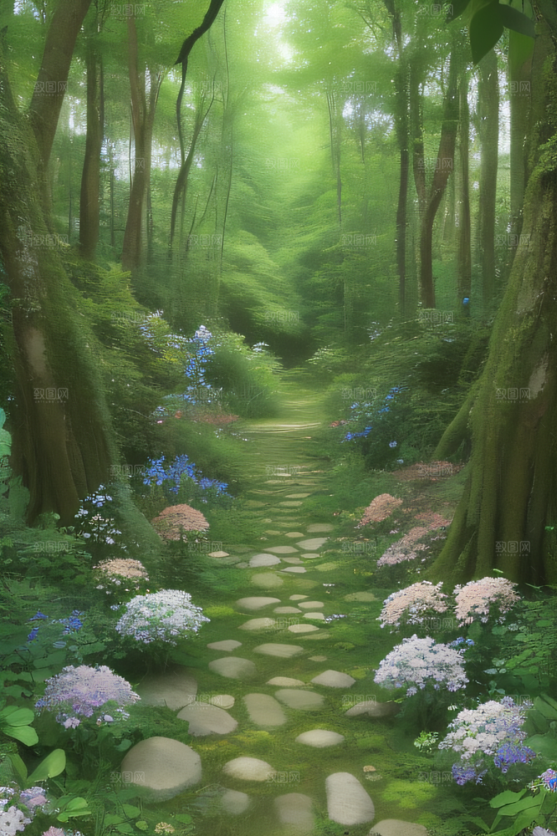 醉人花香沉静的森林景色