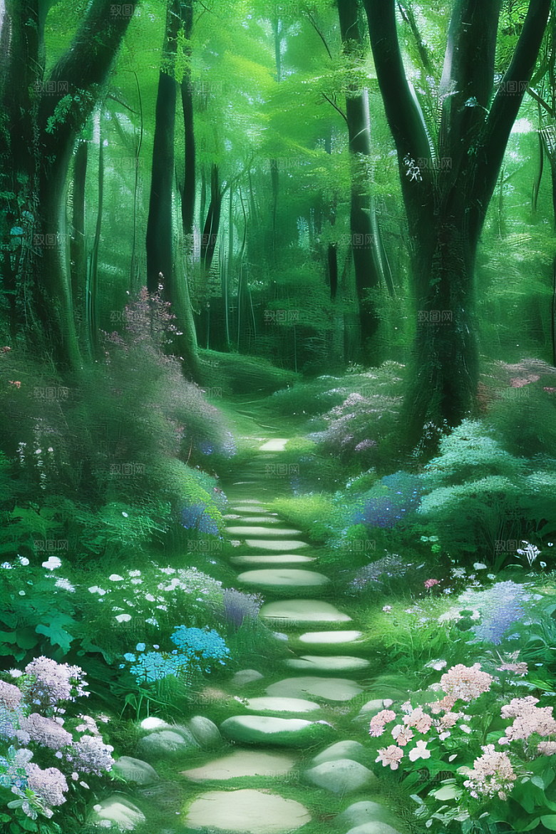 醉人花香沉静的森林景色