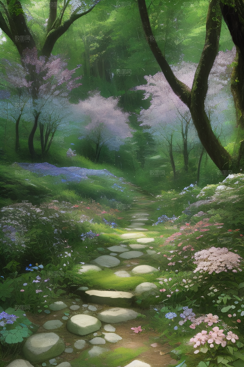 醉人花香沉静的森林景色