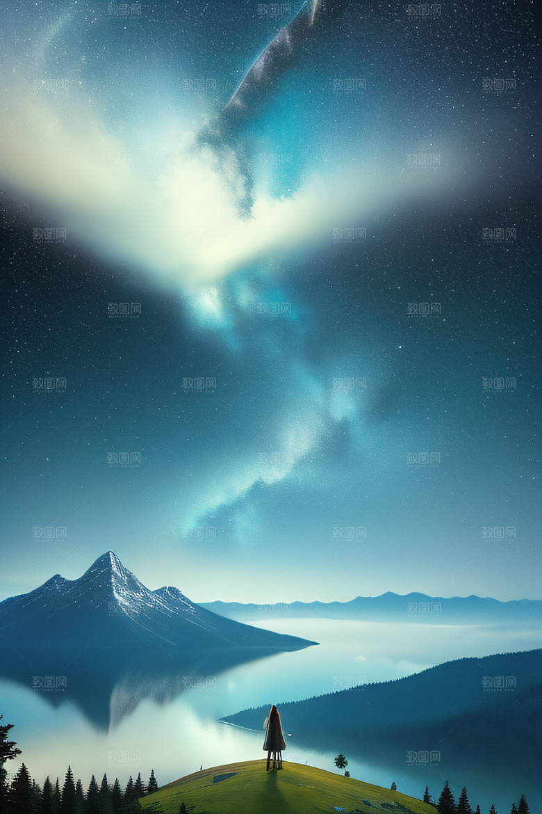 宁静湖泊与天空的融合
