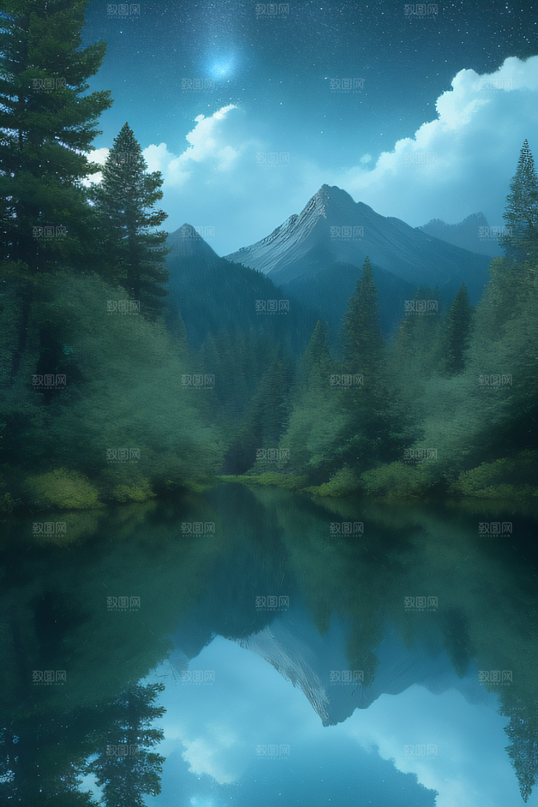 宁静湖泊与天空的融合