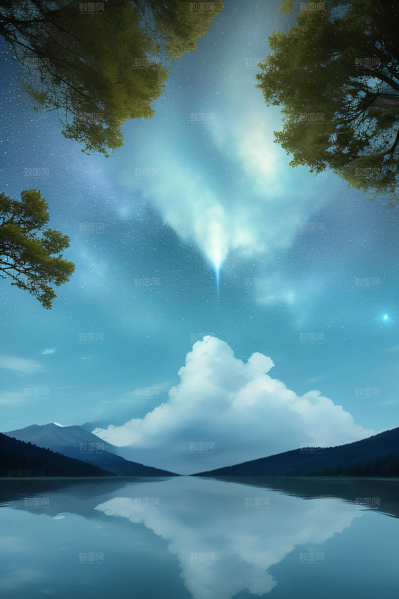 天空与湖泊的倒影