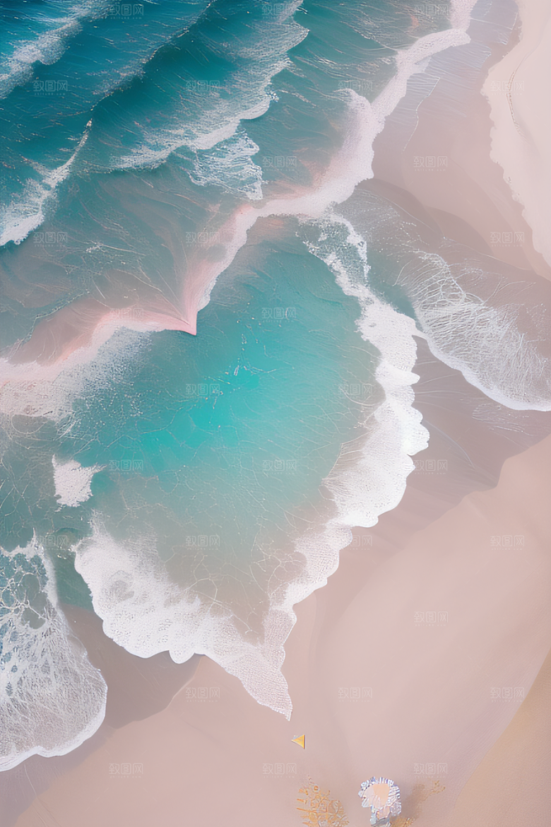心形海滩上的浪漫玫瑰与炫光生物