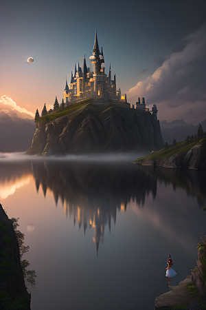 真实无比的摄影画境月夜的童话城堡