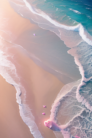 美丽沙滩粉蓝玫瑰与心形浪漫