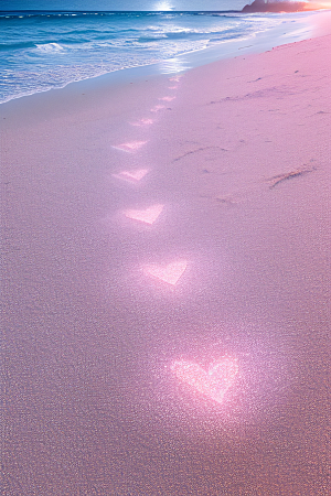 漂浮的粉蓝玫瑰点缀沙滩与海洋