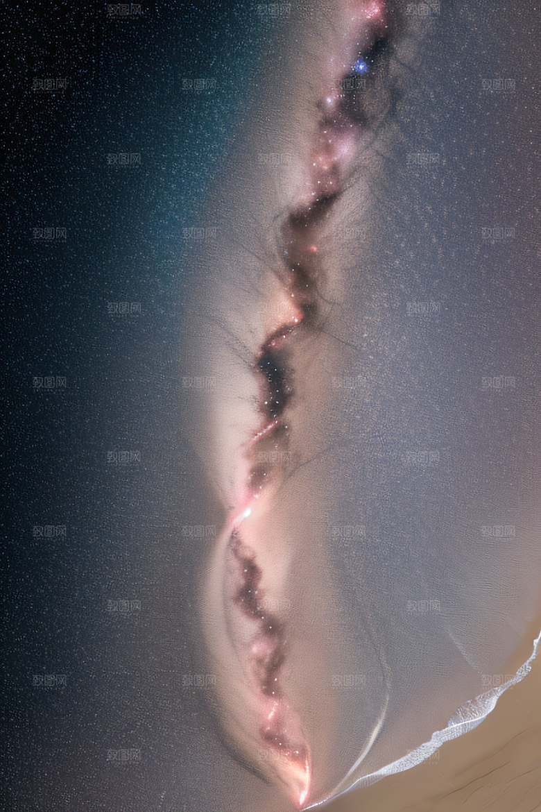 透明背景银白弯月与星河相伴