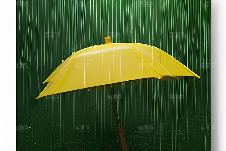 雨中的绿叶背景与雨伞