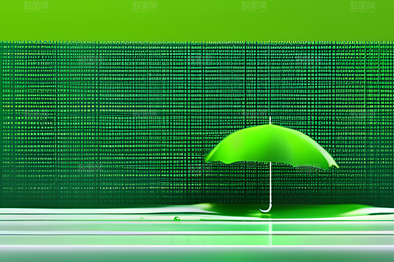 绿色背景下的水滴与雨伞