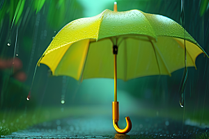 雨中的绿色背景与雨伞