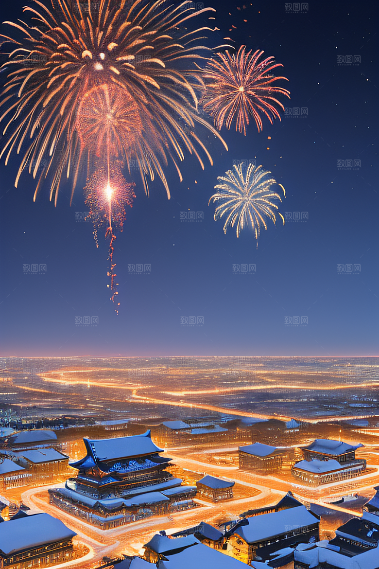 夜幕下的唐朝长安高细节绘画