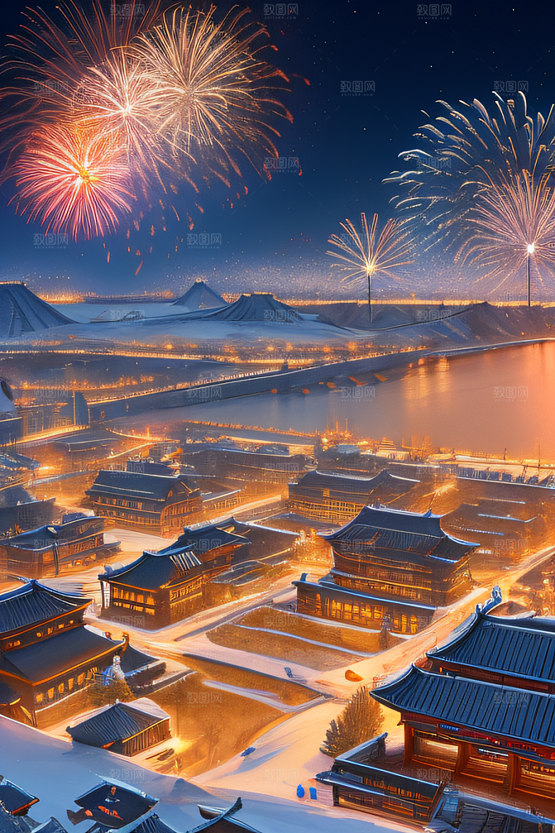 唐朝长安夜景的航拍视角