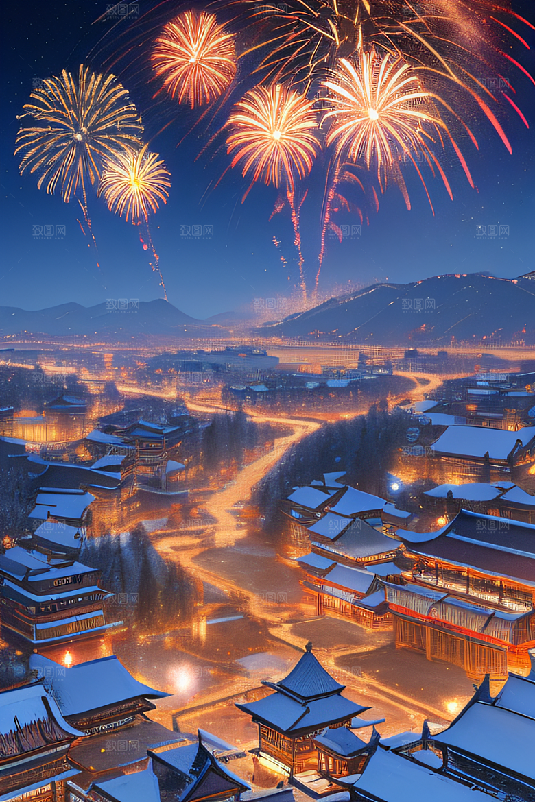 唐朝长安夜景的航拍视角