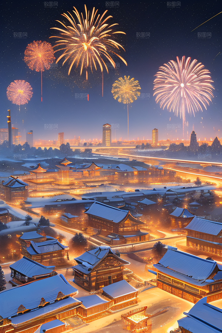 唐朝长安夜景细致山水绘画