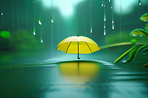绿叶背景下的雨中美景
