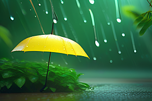 绿叶背景下的雨中美景