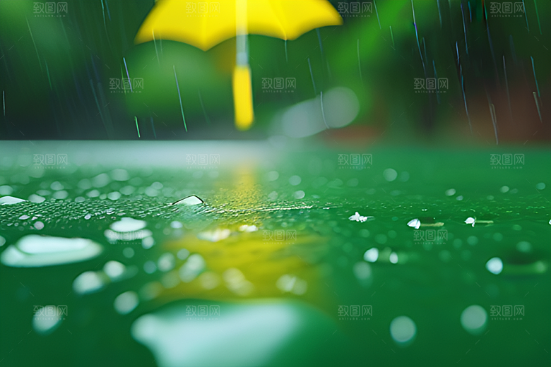 绿叶背景下的雨中美景