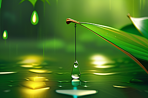 绿叶背景下的雨中美景