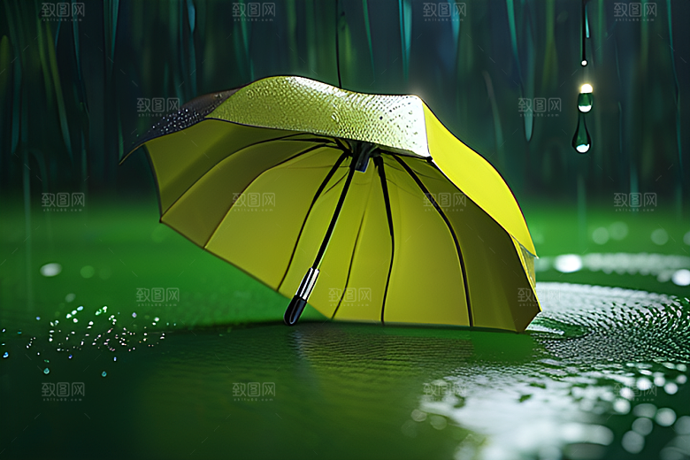 绿叶背景下的雨中美景