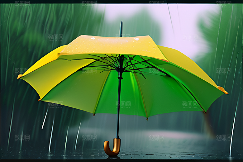 绿叶背景下的雨中美景