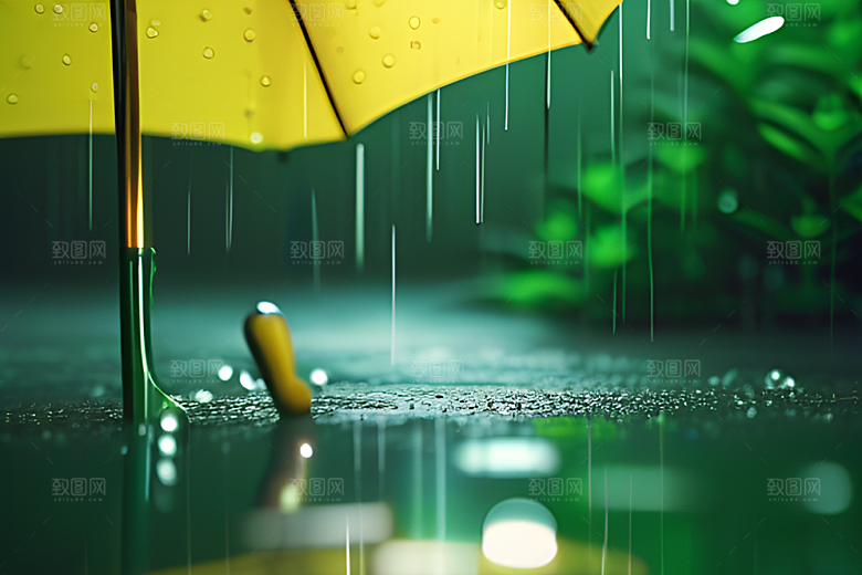 绿叶背景下的雨中美景
