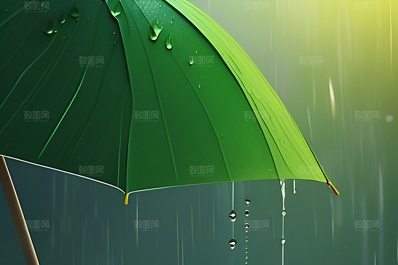 绿叶背景下的雨中美景