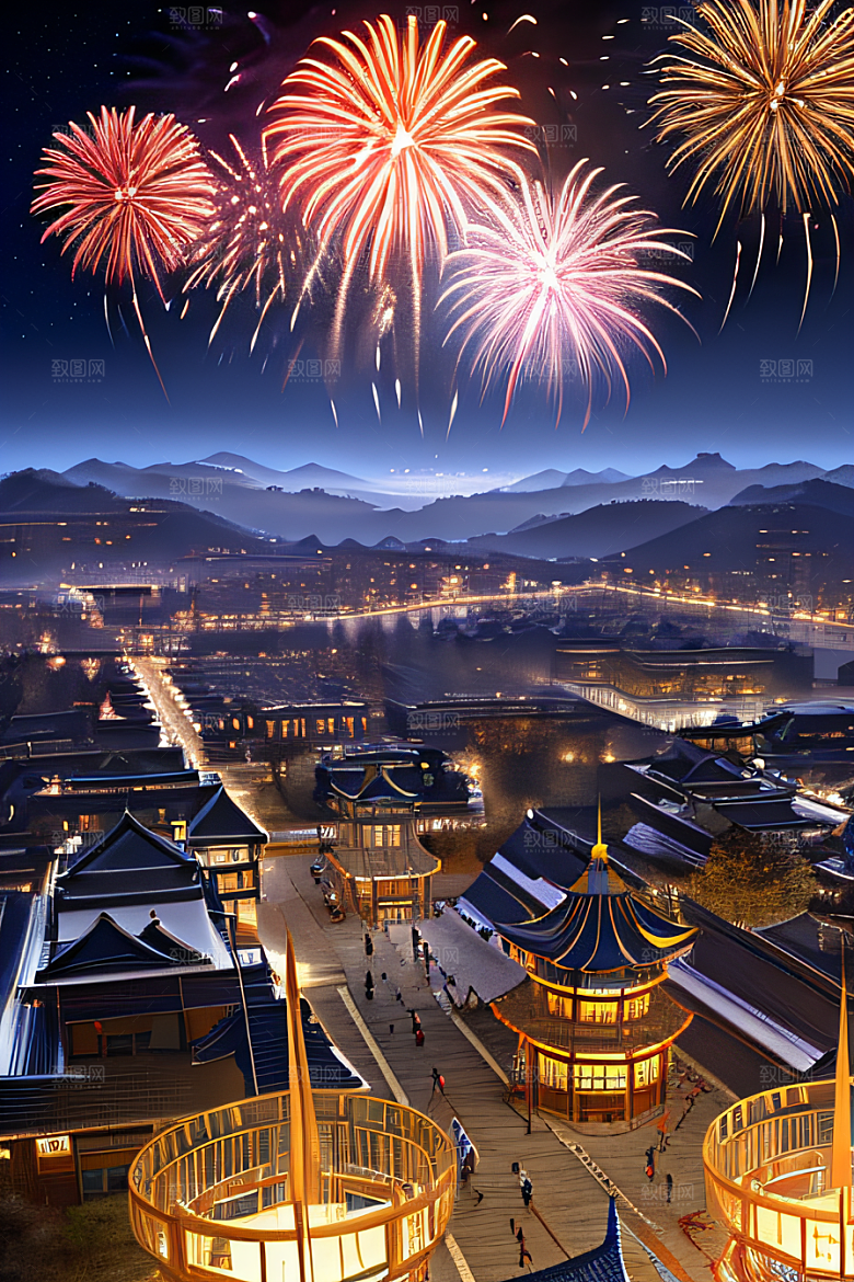 唐朝长安夜景的超写实效果