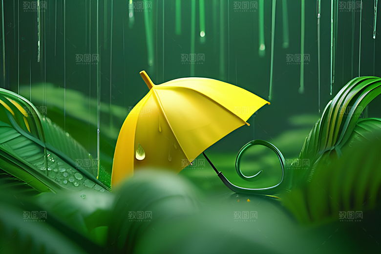 绿叶背景下的雨中美景