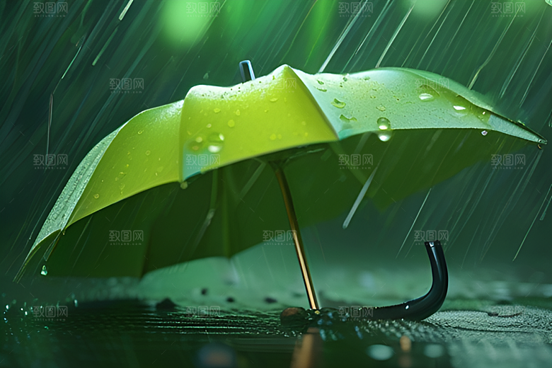 绿叶背景下的雨中美景