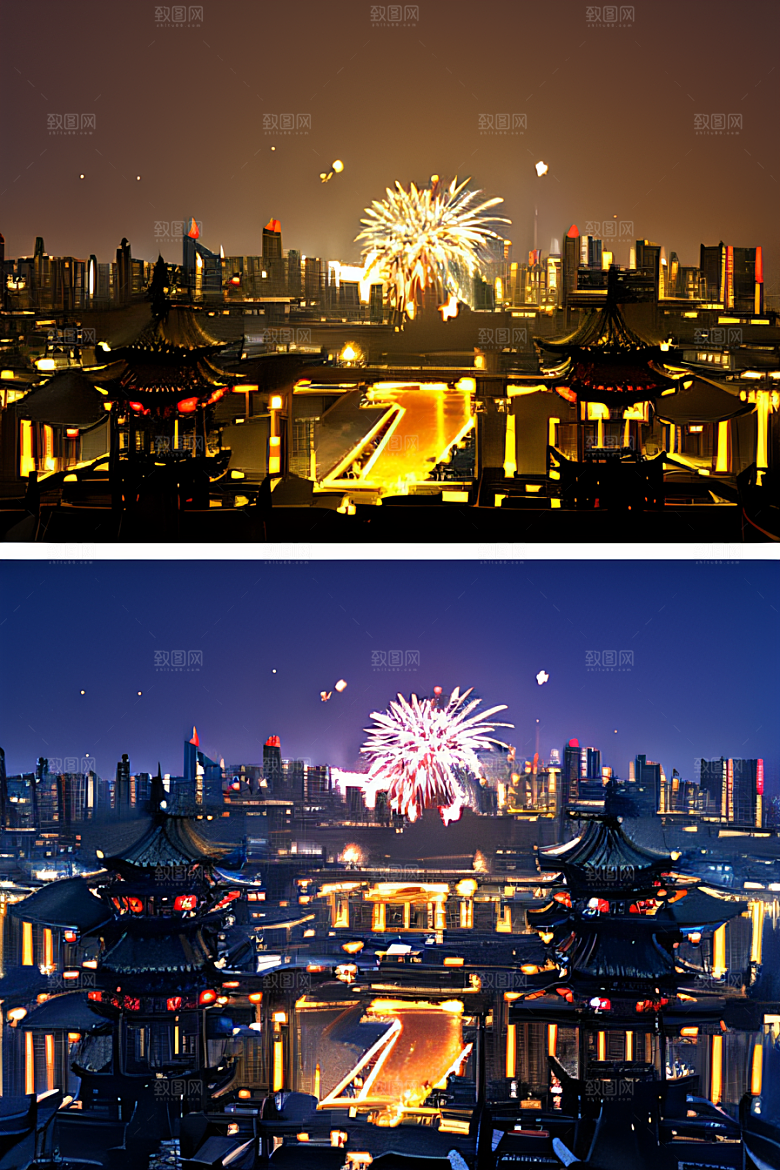 唐朝长安夜景的超写实效果