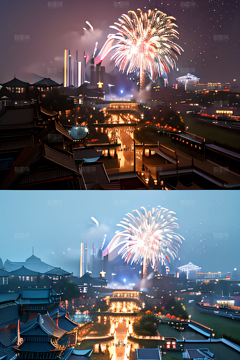唐朝长安夜景的超写实效果