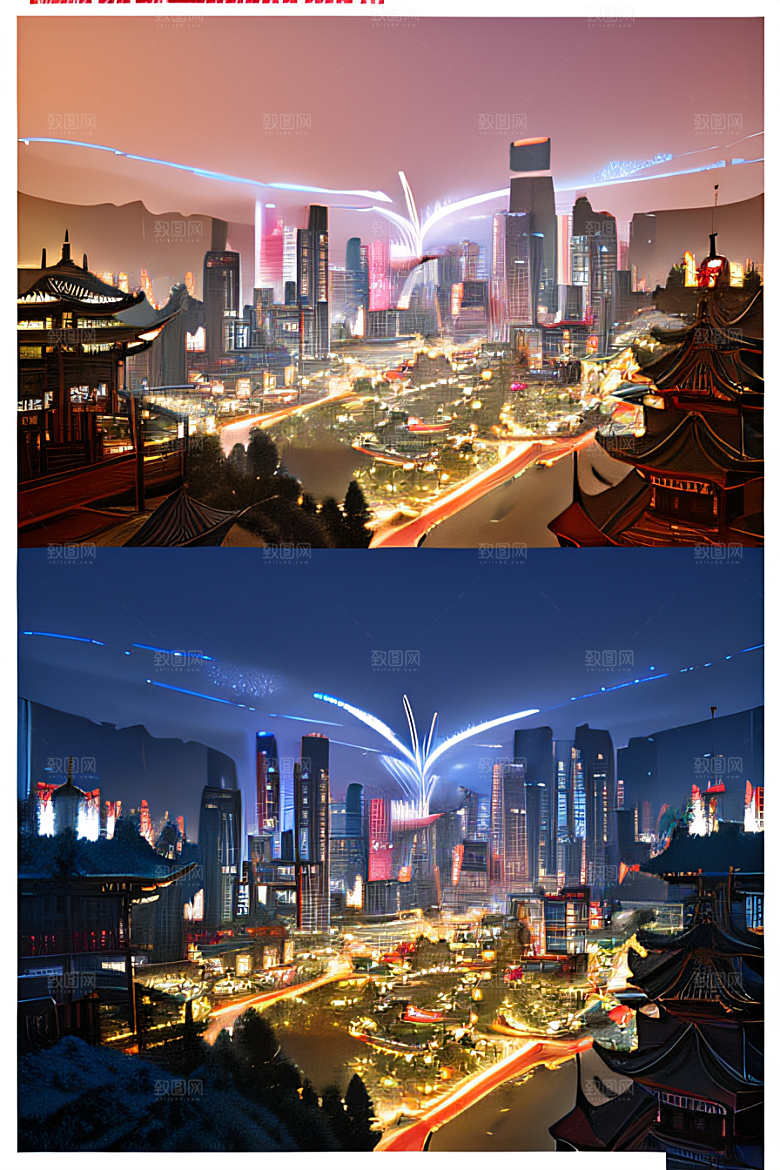 唐朝长安夜景的光影效果