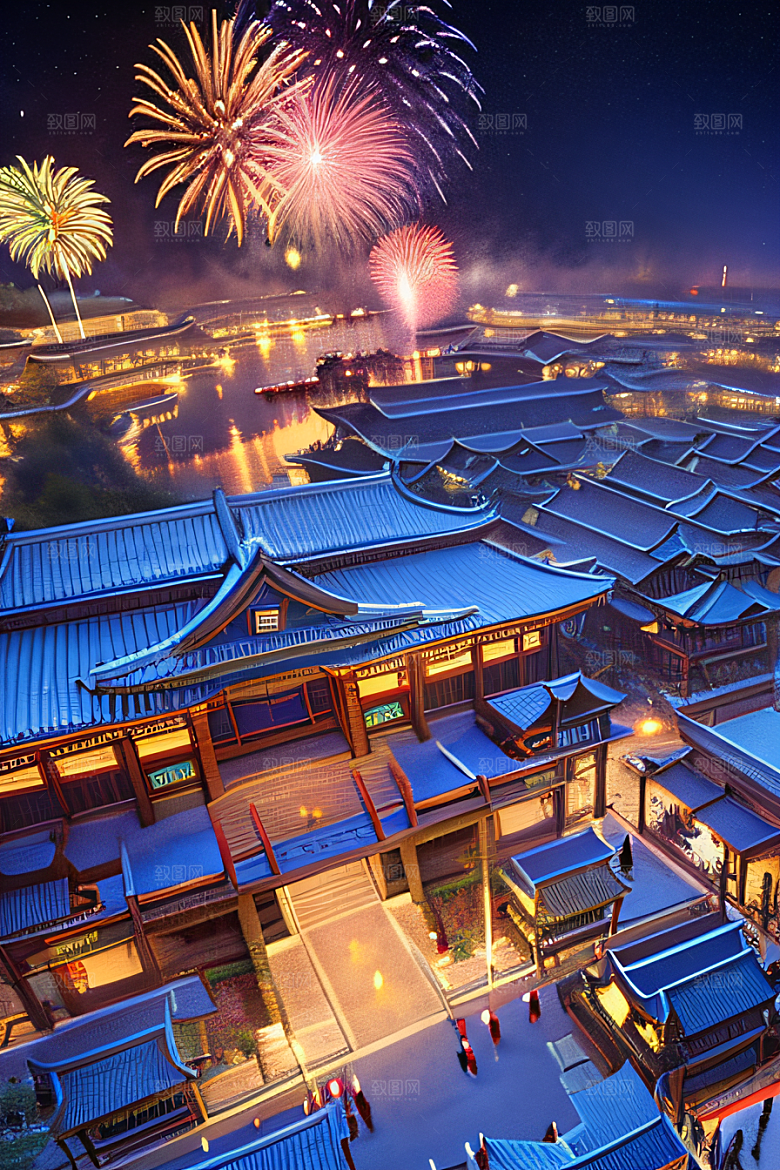 唐朝长安夜景的迷幻效果