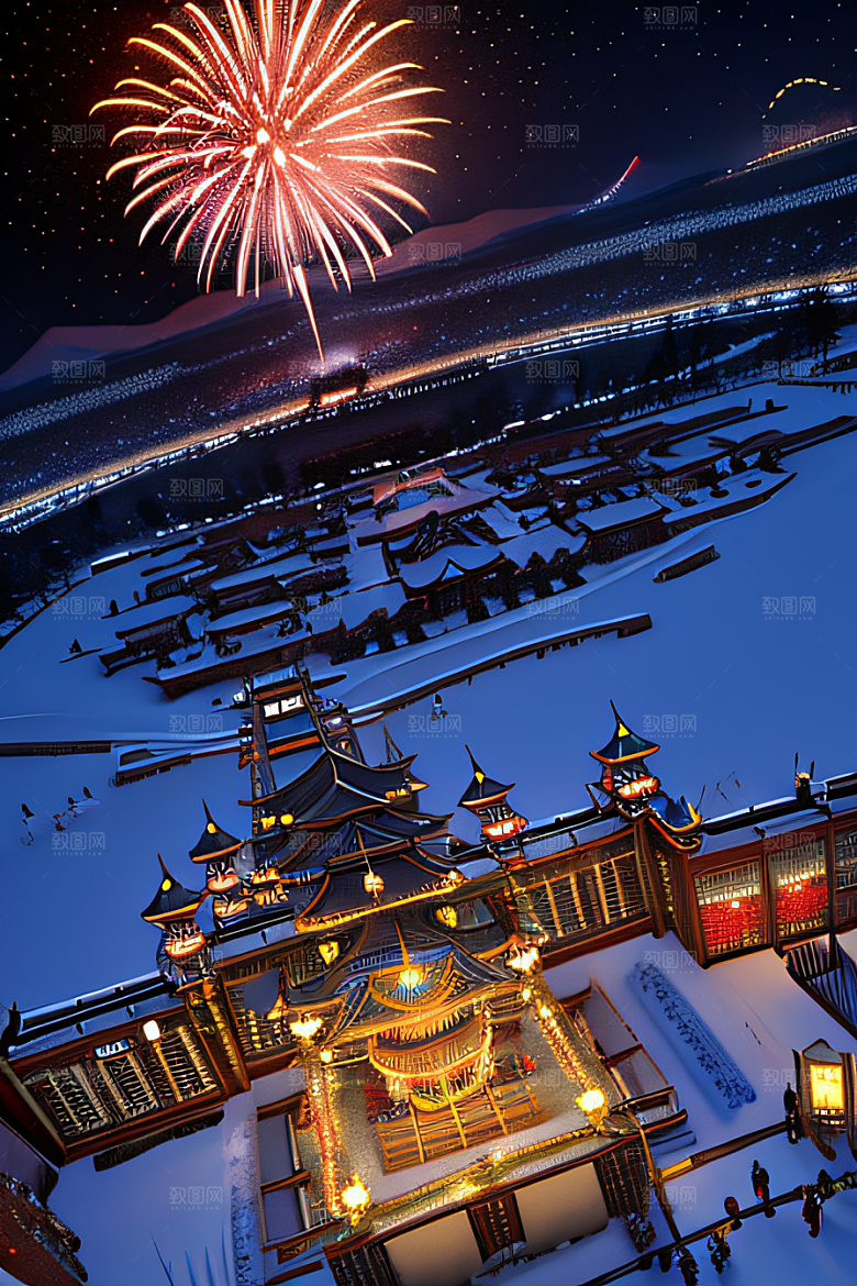 细腻描绘的唐朝长安夜景绘画