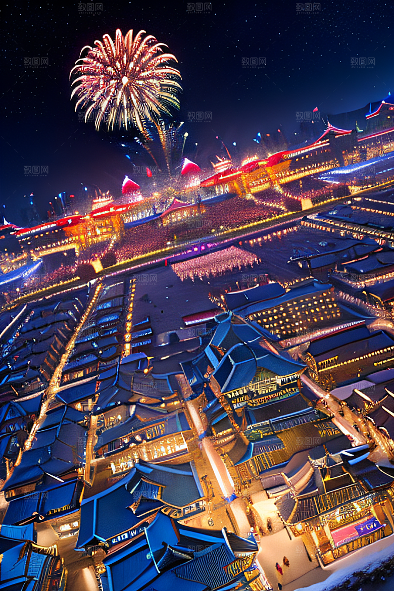 细腻描绘的唐朝长安夜景绘画