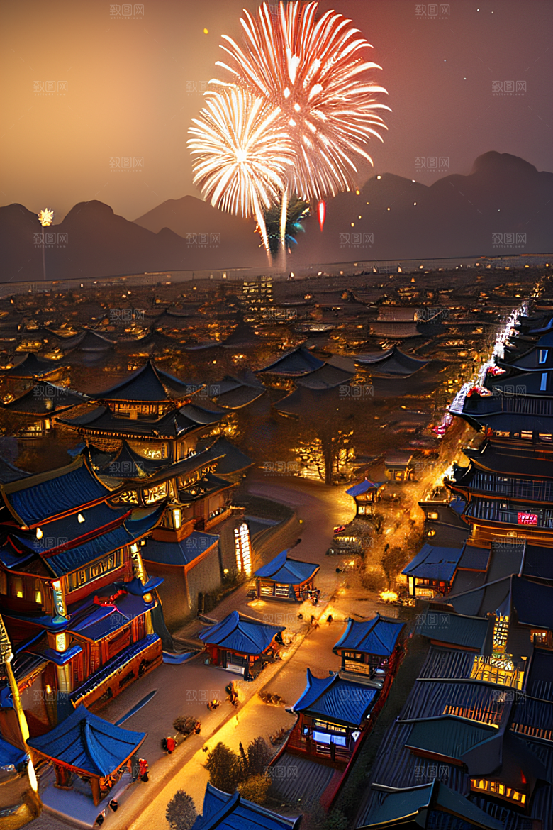 细腻描绘的唐朝长安夜景绘画