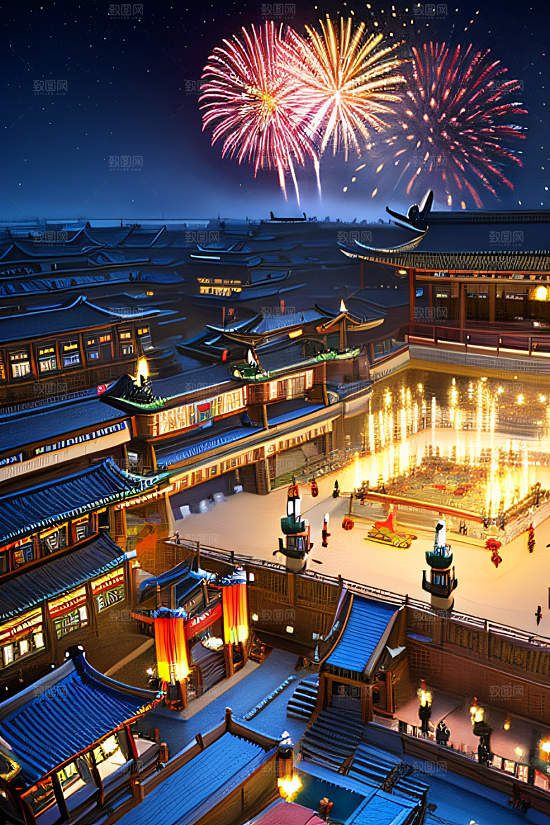 细腻描绘的唐朝长安夜景绘画