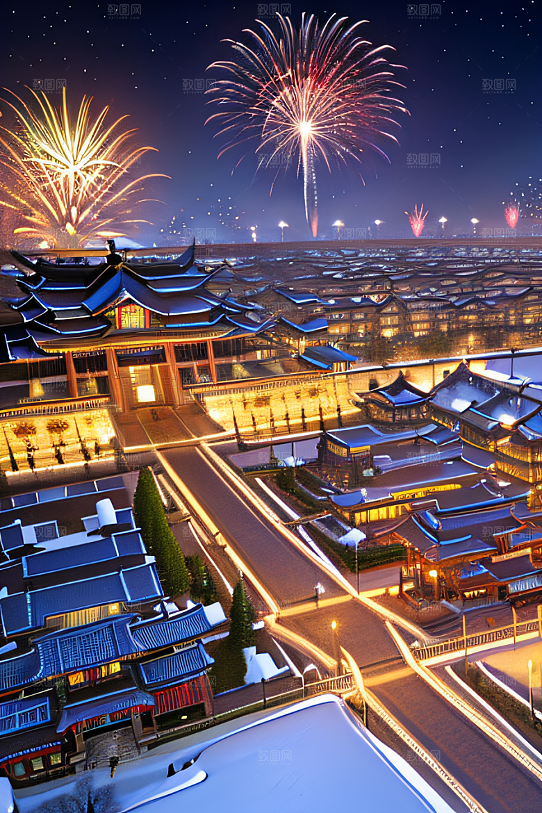 细腻描绘的唐朝长安夜景绘画