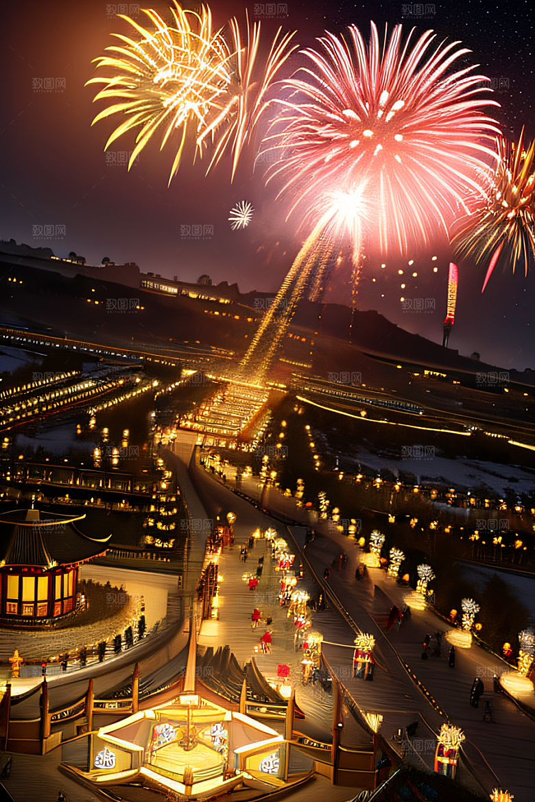 细腻描绘的唐朝长安夜景绘画