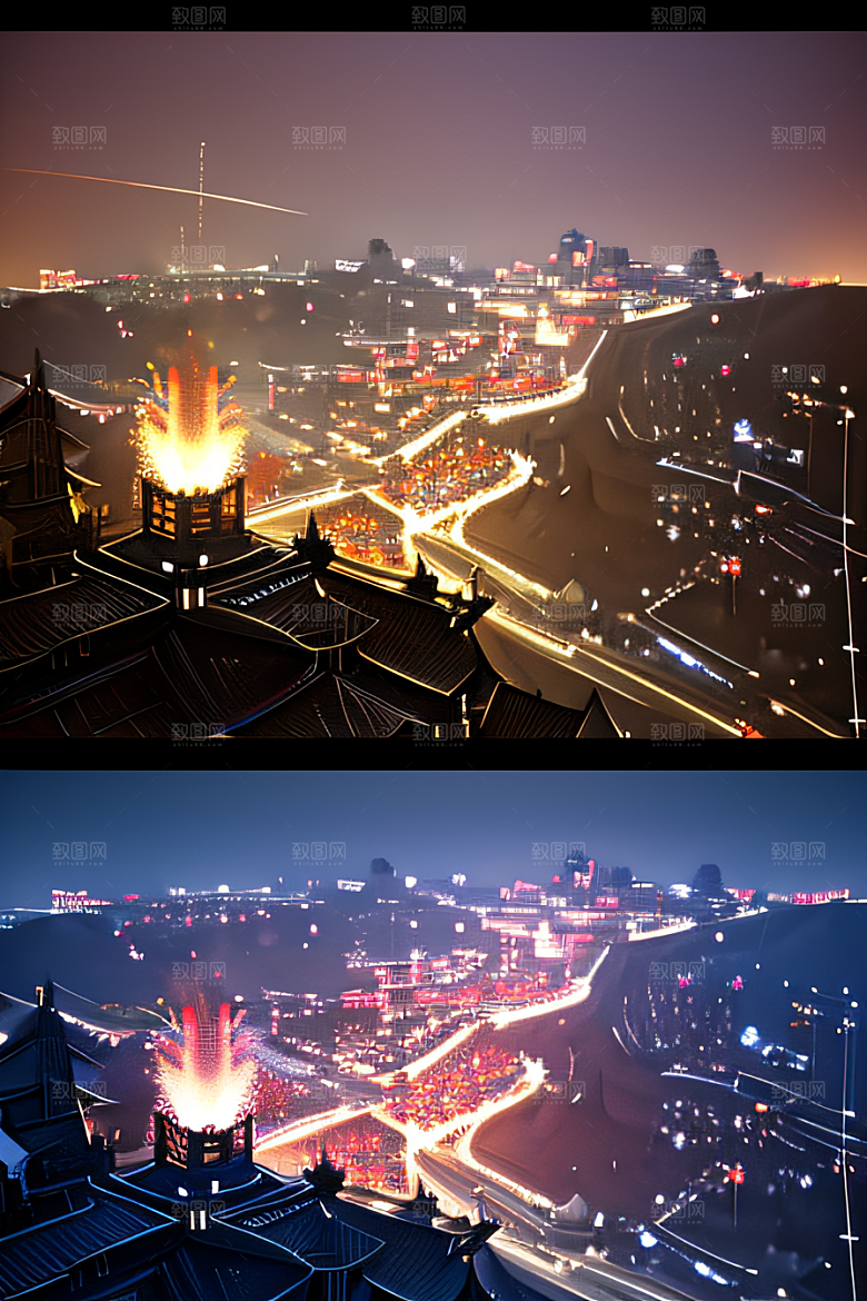 细腻描绘的唐朝长安夜景绘画