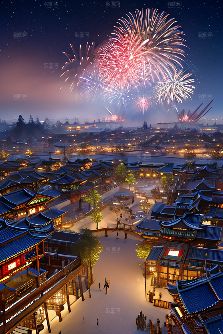 细腻描绘的唐朝长安夜景绘画