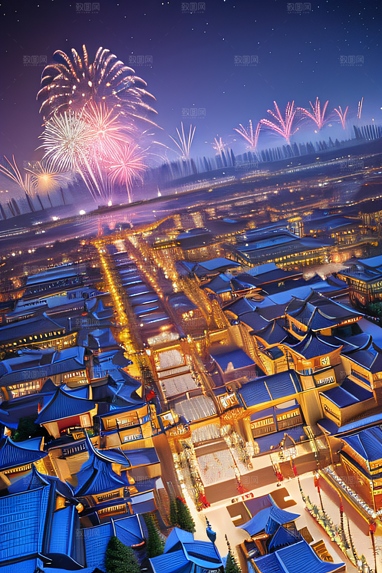细腻描绘的唐朝长安夜景绘画