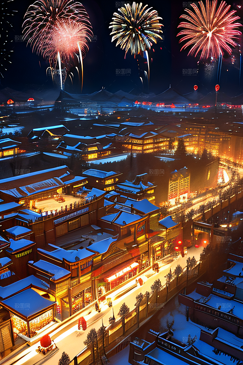 细腻描绘的唐朝长安夜景绘画