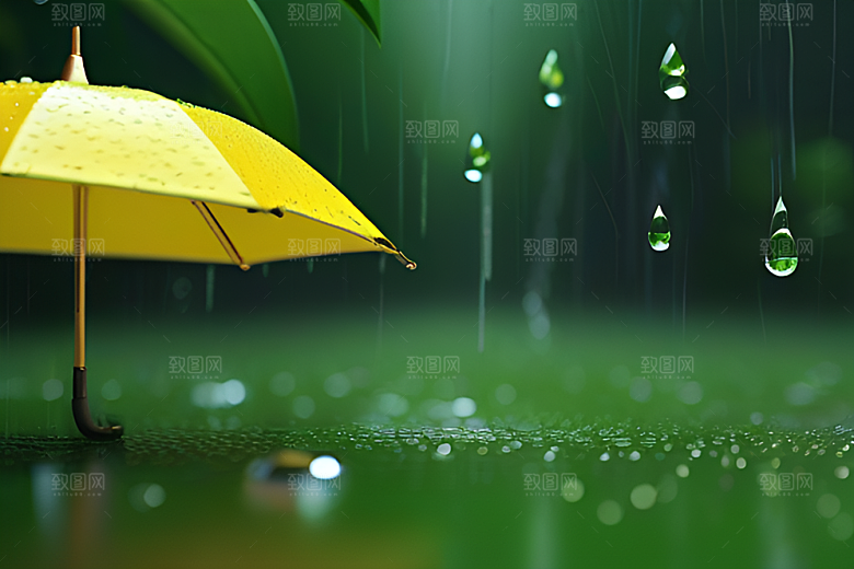 雨中景色中的绿色背景