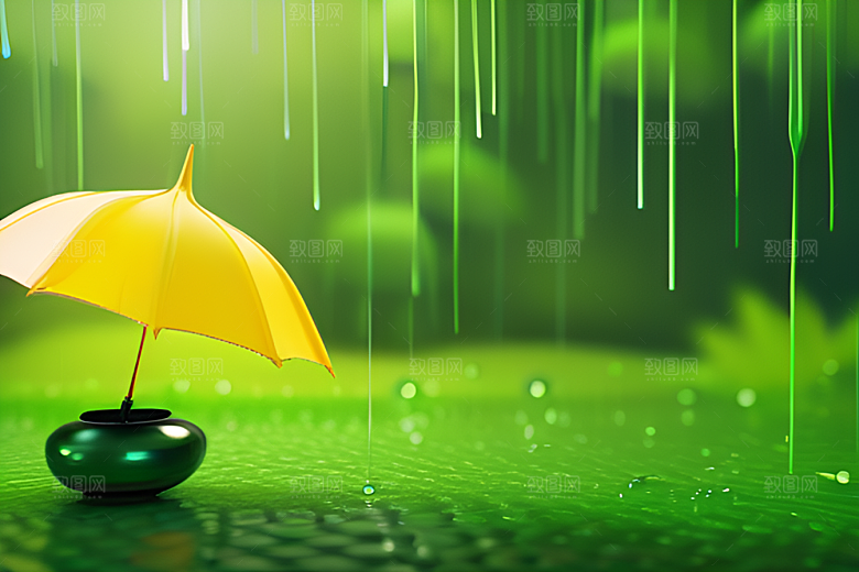 雨中景色中的绿色背景